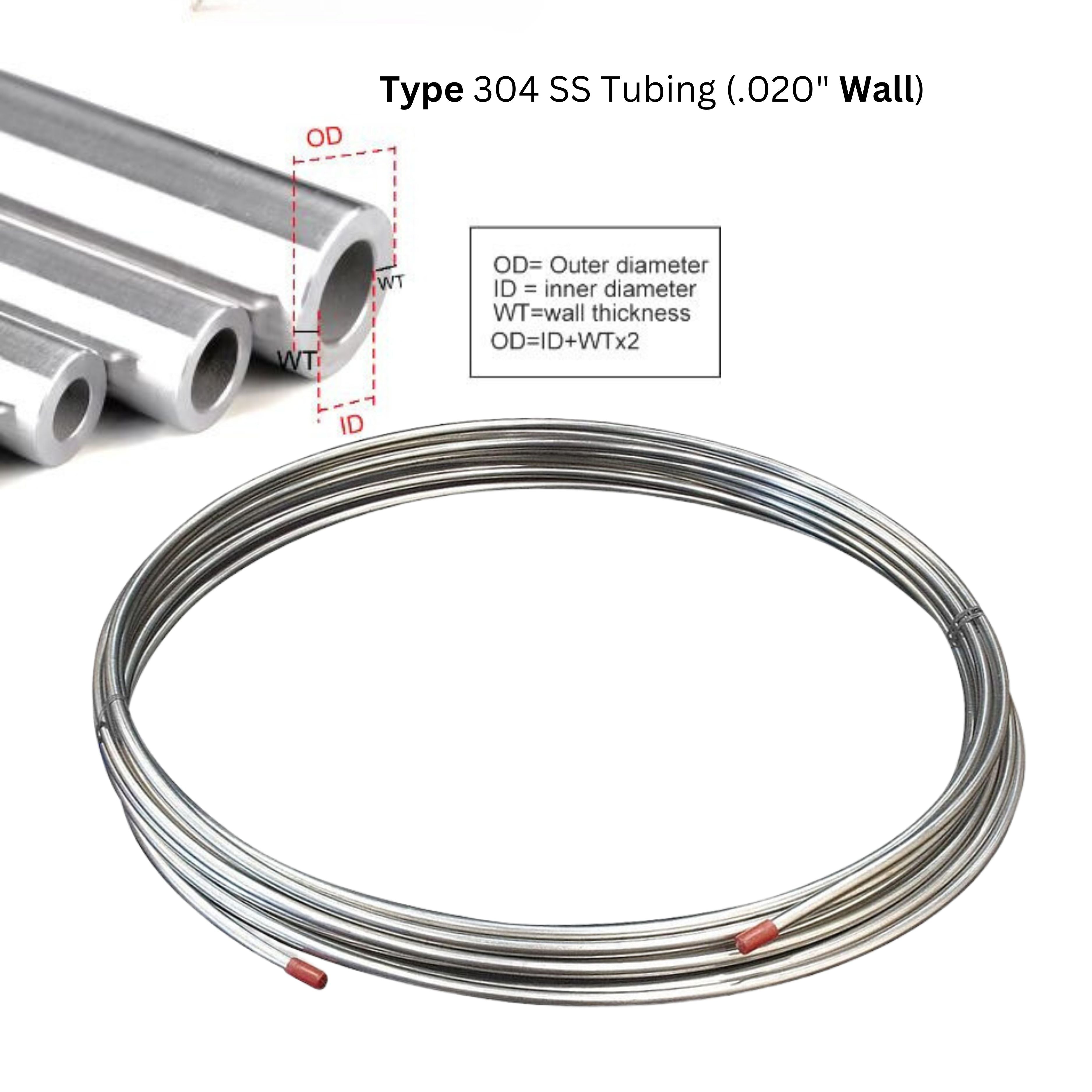 Stainless Steel Tubing Coil, Type 304 - 1/4" OD x .020 Wall