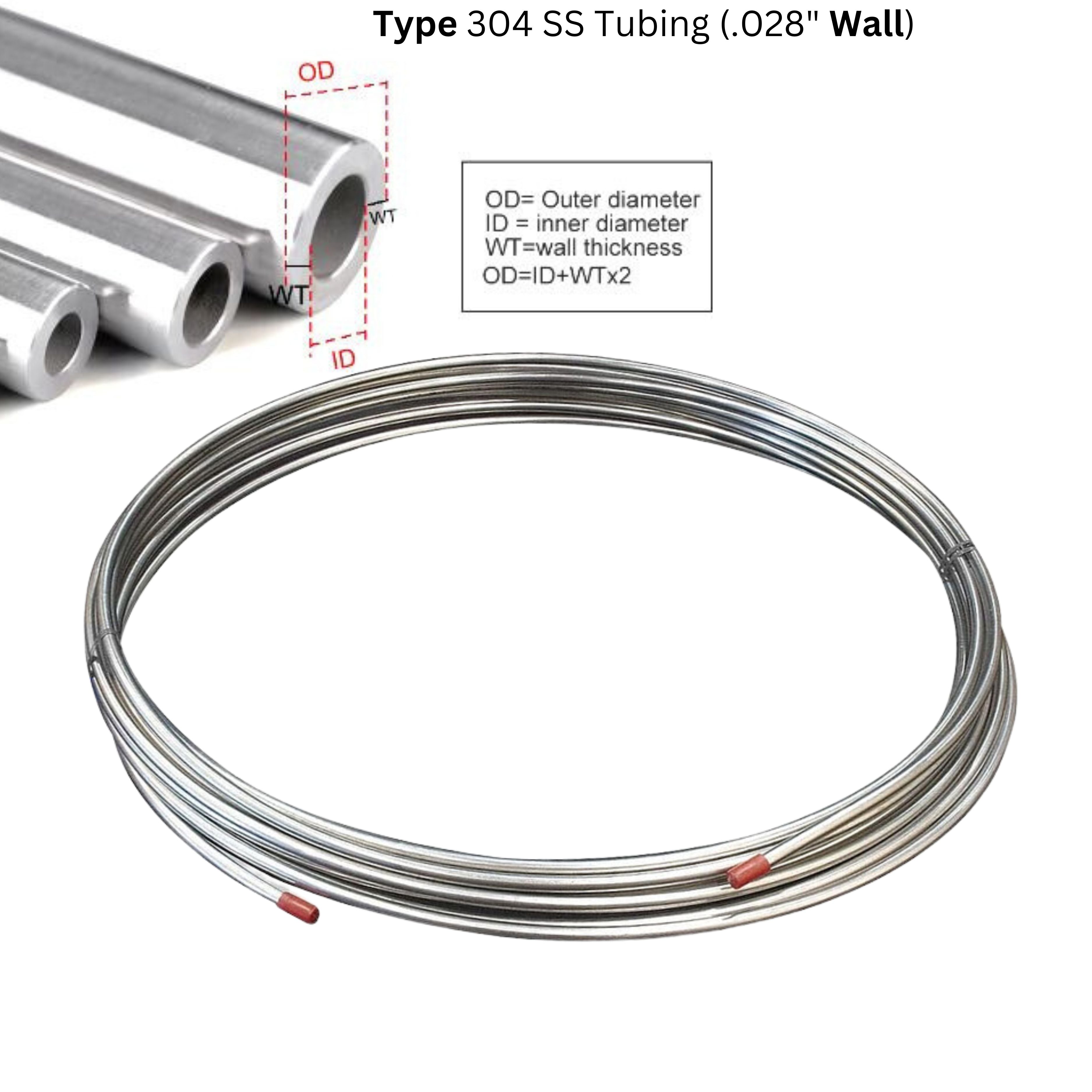 Stainless Steel Tubing Coil, Type 304 - 1/2" OD x .028 Wall